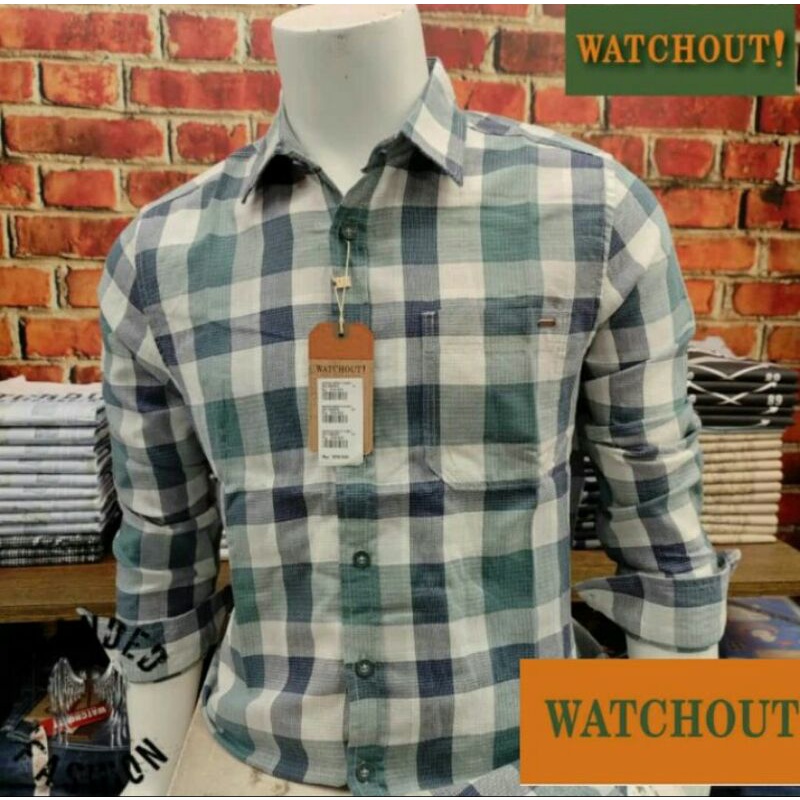 watchout kemeja lengan panjang pria casual motif kotak kotak