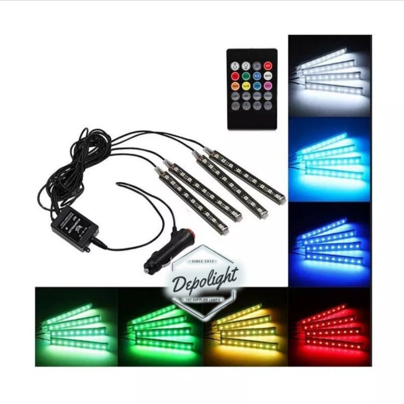 Lampu LED Kolong Mobil RGB 12v Sensor Musik + Remote Dekorasi Dashboard / RGB LED Car Interior Lights