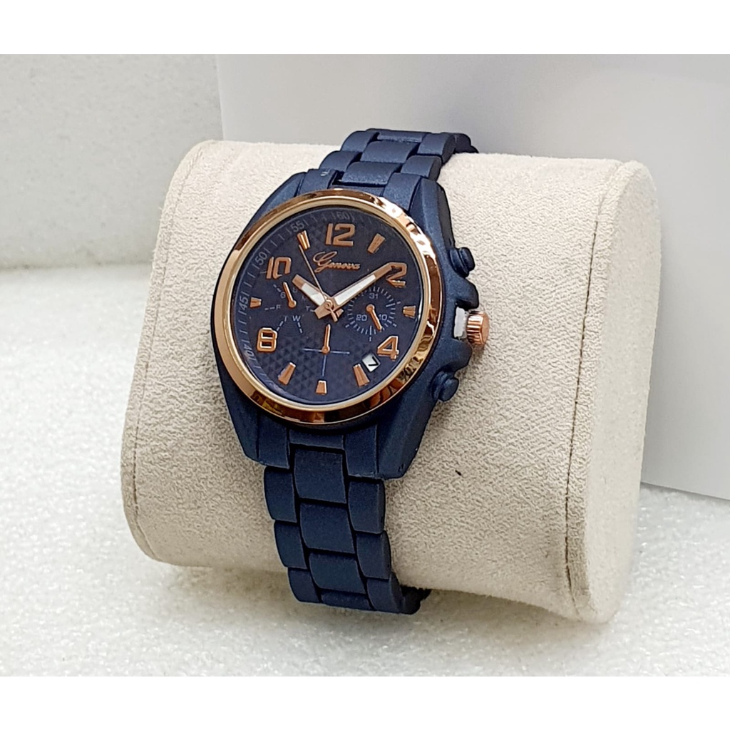 BEST SELLER JAM TANGAN WANITA GANEVA I55 TALI RANTAI CHRONO HIASAN TANGGAL AKTIF DM 4.0CM FREE BOX &amp; BATERAI || JAM TANGAN FASHION WANITA JAM TANGAN CEWEK MURAH