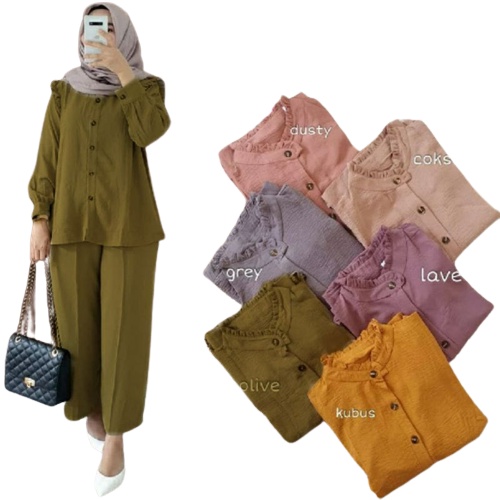 Slimpi Set - Setelan Set Crinkle Airflow LD105 Kancing Aktif / One Set Crinkle Terbaru