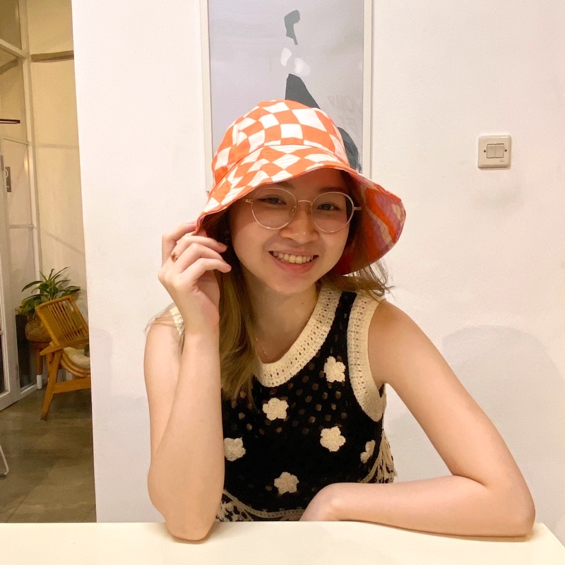 NOTTE - Reversible Bucket Hat Orange Pink Checkered