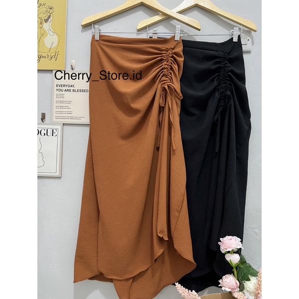 Cherry_ Skirt / Rok Serut casual Flowy / Midi Maxi Ruched Skirt / Rok