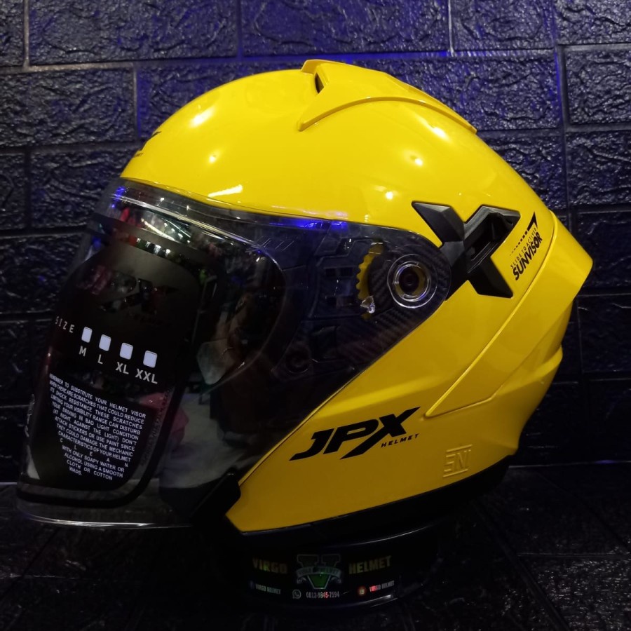 HELM JPX NOVA X SOLID YELLOW LEMON GLOSS BLACK NOVA-X DOUBLE VISOR | HELM JPX ORIGINAL COWO | HELM J