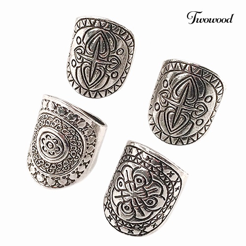 4pcs / Set Cincin Midi Lapis Silver Motif Ukir Totem Gaya Bohemian Vintage Etnik