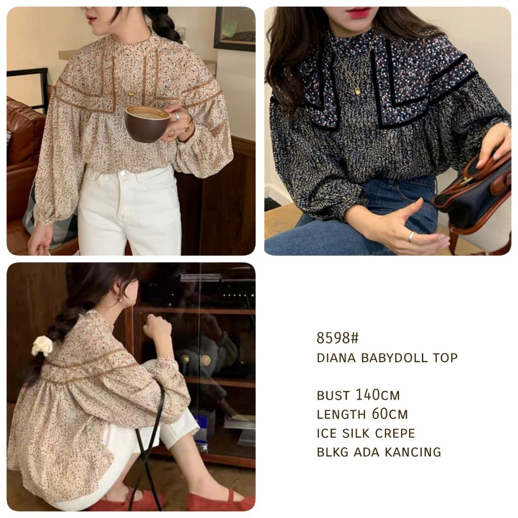 YR 3M 8598 DIANA BABYDOLL TOP BLOUSE FASHION PREMIUM IMPORT THREE M TM