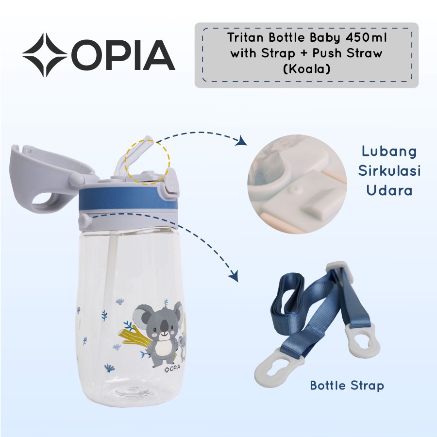 Opia Tritan Bottle Kids 450ml - Koala Straw Bottle with Strap