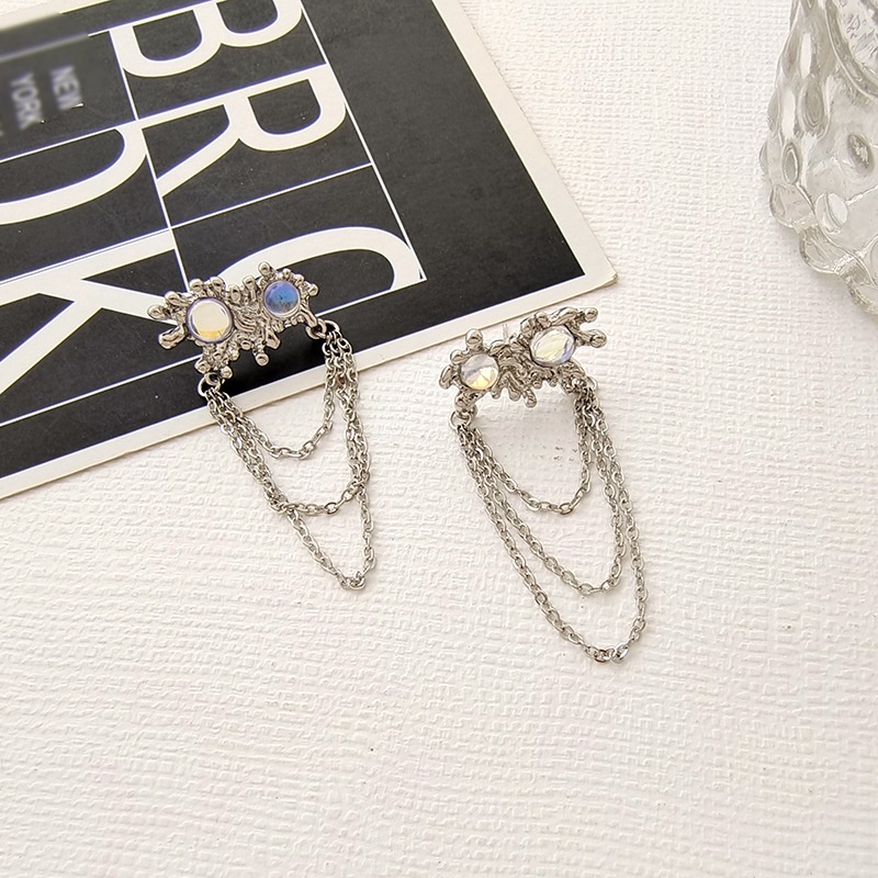 Anting Tusuk Gantung Desain Geometri Hias Moonstone Untuk Wanita