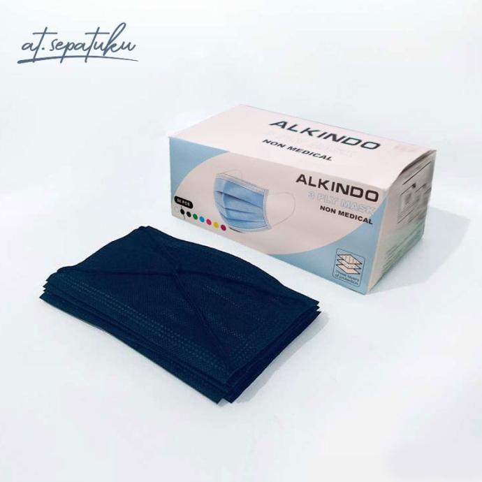 Masker Medis HITAM PUTIH BIRU 3 Ply Disposable Mask Earloop 50 PCS t-atsepatuku dijamin
