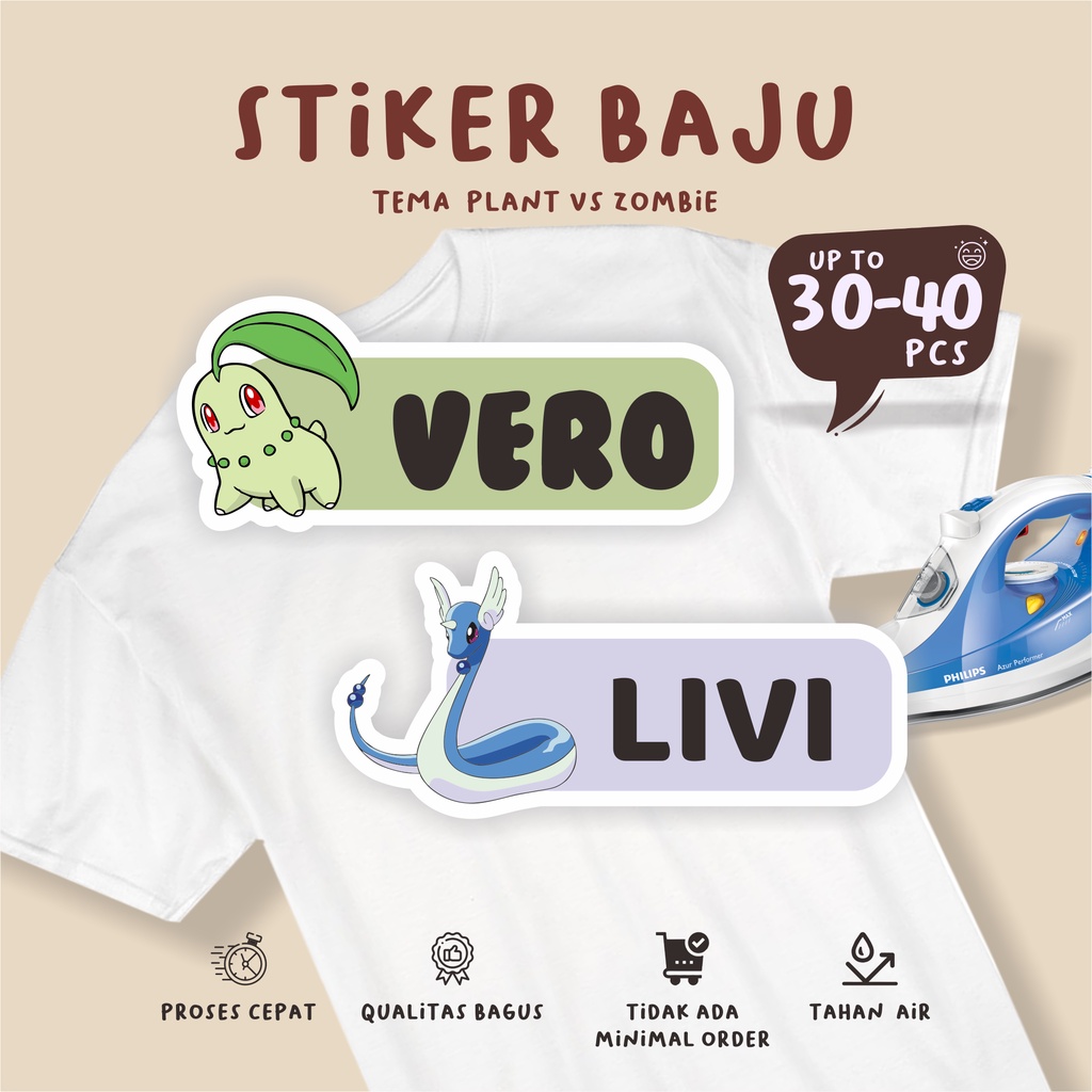 

(30-40pcs)Anti luntur/Murahh Stiker Kain Label Baju Nama Anak tema \ POKEMON / Sablon Setrika Name /Label Sticker Iron on sticker a/