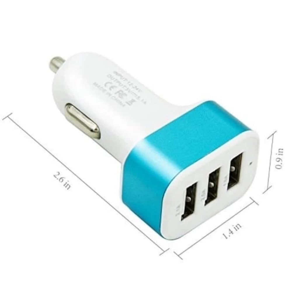 Car Charger 3in1 Adaptor Cas Mobil Colokan Batok Cas USB HP 3 Slot