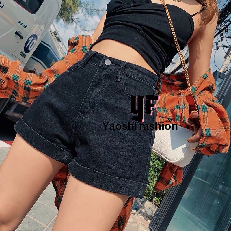 YAOSHI - CELANA PENDEK DENIM WANITA MUSIN PANAS PINGGANG TINGGI UKURAN BESAR LONGGAR SISWA