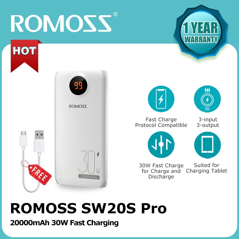 Romoss SW20S Pro 20000mAh Powerbank 30W Fast Charging LED Display