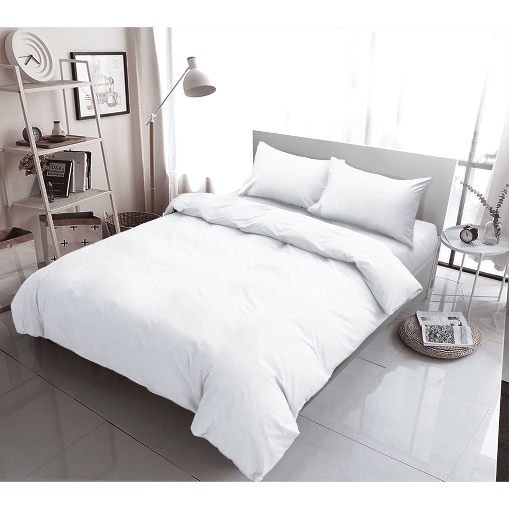 Kintakun Bedcover Set Sprei Flat 160/180 White Warna Polos Dluxe Microtex 20cm