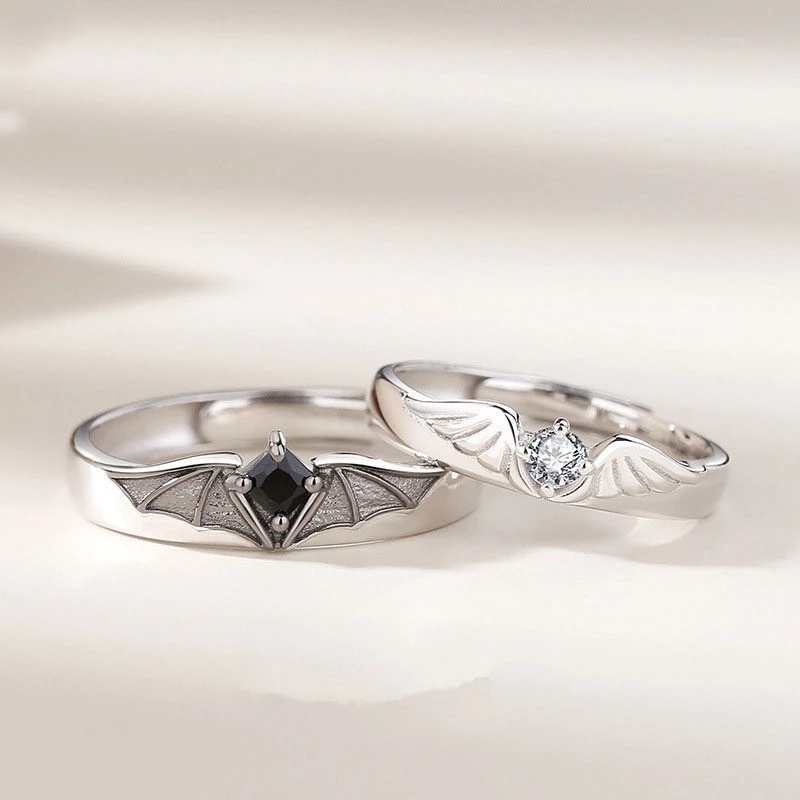 Cincin Adjustable Desain Malaikat Demon Gaya Retro Unik Untuk Pria Dan Wanita