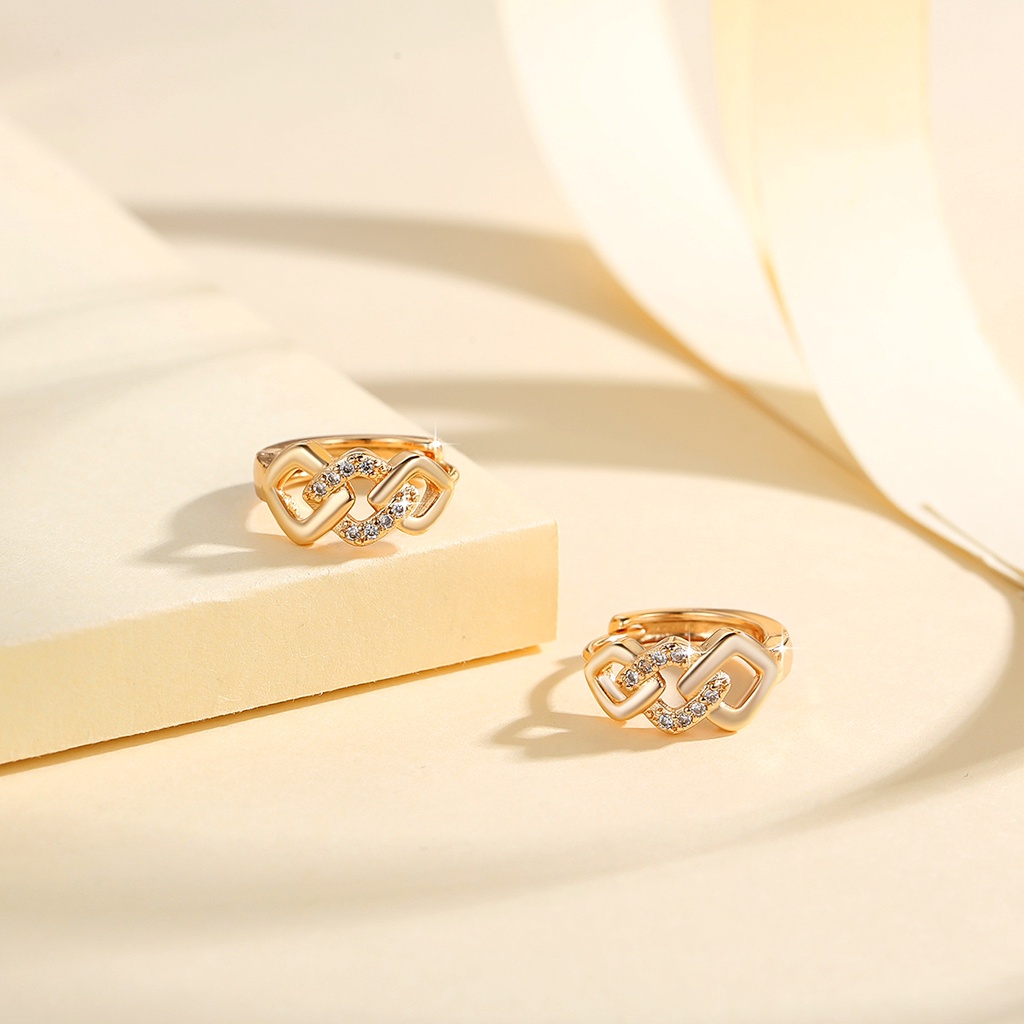 Y837 【Barang spot】Anting Wanita 18K Emas Berlian Anti Karat Anti Luntur Anting Hoop  Premium Perhiasan Aksesoris Fashion