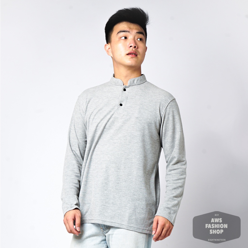 819 Kaos Polo Pria Polo Shirt Kerah Shanghai Lengan Panjang Warna Abu Muda SOft Grey Abu Misty Casual Tersedia Ready Sampai Size JUMBO BIG SIZE XXL XXXL