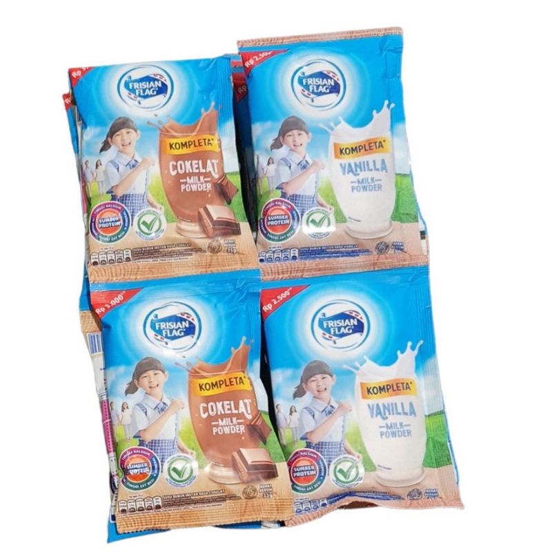 

Susu Frisian Flag Kompleta Bendera Renceng (Isi 10sachet @30gr) Vanilla Coklat Renteng