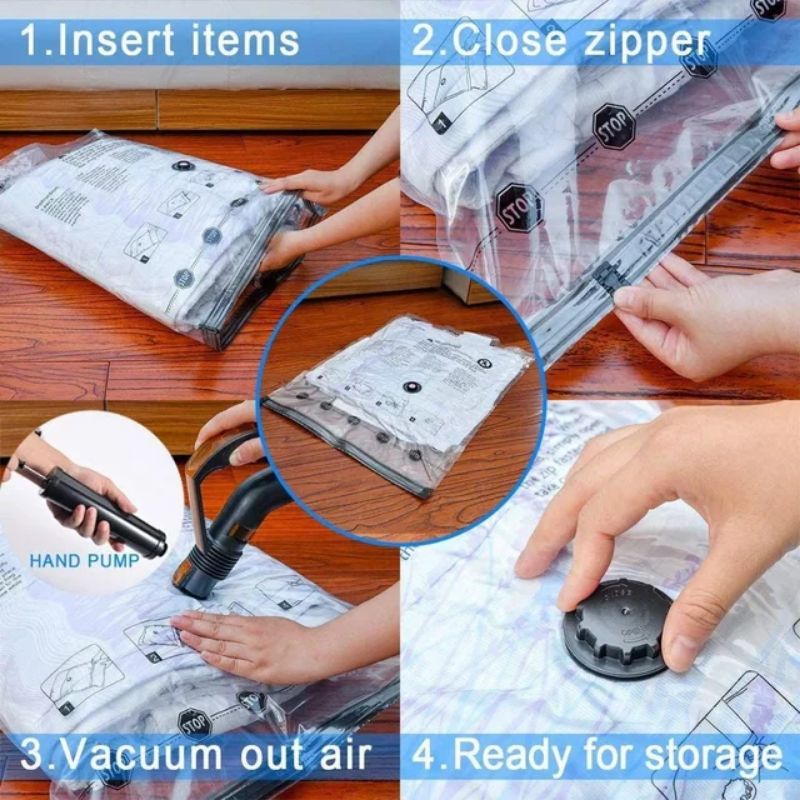 Kantong Vacum Baju Pakaian 10 Pcs Bonus Pompa Plastic Storage Vacuum