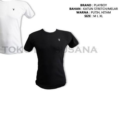 Kaos Dalam Pria Body Fit O Neck Original Playboy Bahan Katun Lembut - Hitam, M