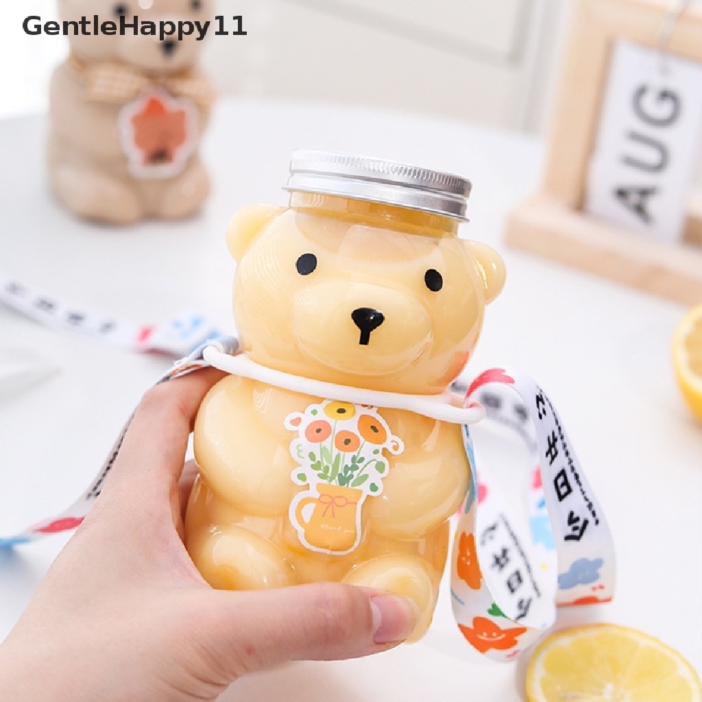 Gentlehappy Botol Minum Plastik Sekali Pakai Motif Beruang Lucu Dengan Tutup Untuk Jus / Susu / Teh