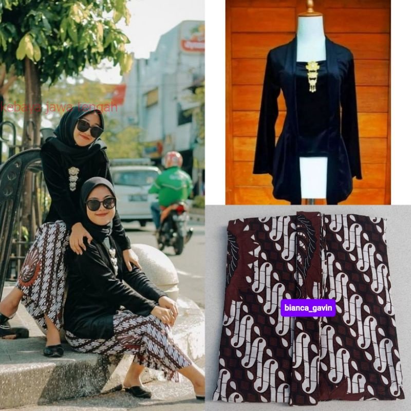 Set Kebaya + Jarik Instan/ Kebaya Jarik Adat Jawa, Motif Lereng Garuda Kebaya Bludru