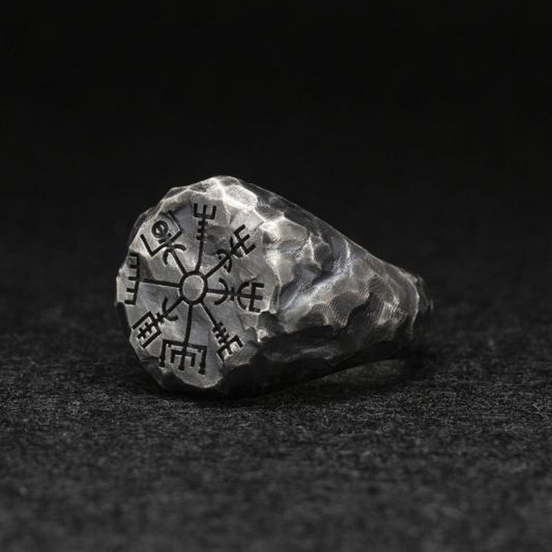 Kompas Totem Viking Simbol Keberuntungan Punk S925 Perak Baja Titanium Pria Fashion Perhiasan Pernikahan Jari Rings Hadiah