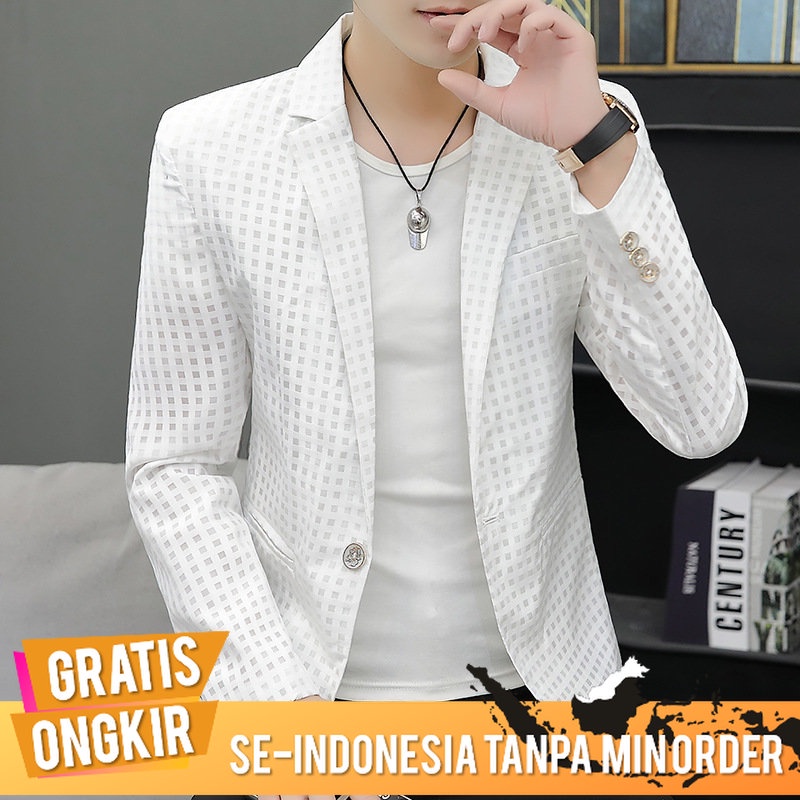 Jas Pria Blazer Pria  Korea Tren Slim-Fit Tunggal west   Kotak-kotak Mantel