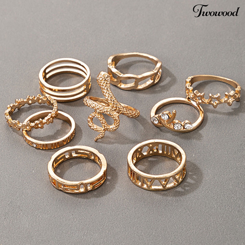 9 Pcs / Set Cincin Bentuk Ular Hollow Gaya Gothic Untuk Wanita