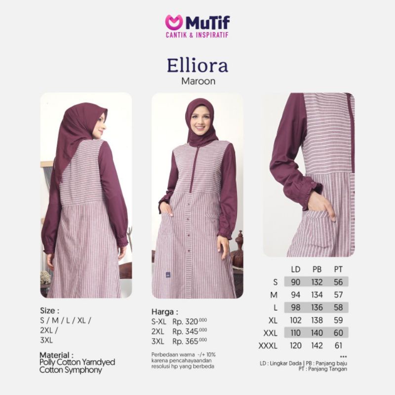 GAMIS MUTIF ELLIORA MAROON POME RED ELLIORA MARUN ELIORA