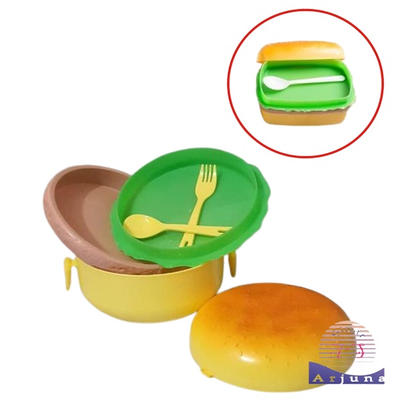 Tempat Bekal Anak motif / Lunch Box burger/ Kotak Makan Unik / SET KOTAK BEKAL BURGER Kekinian