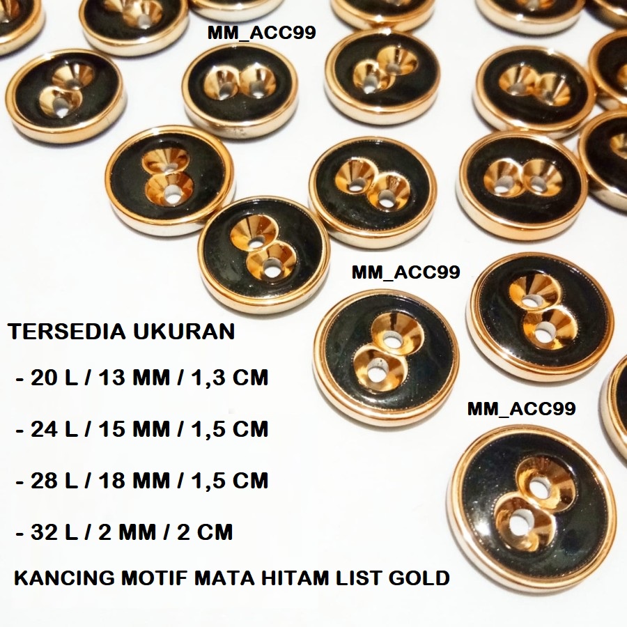 Kancing Baju Import Motif Mata Hitam List Emas  Isi 100PCS Diameter 13MM