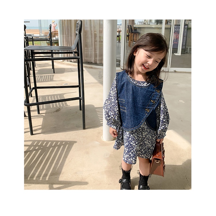 {Baru Datang} D-1288 Dress Anak 2in1 + Jaket Crop Import / Dress Anak Rompi Jeans  /  Dress Casual M