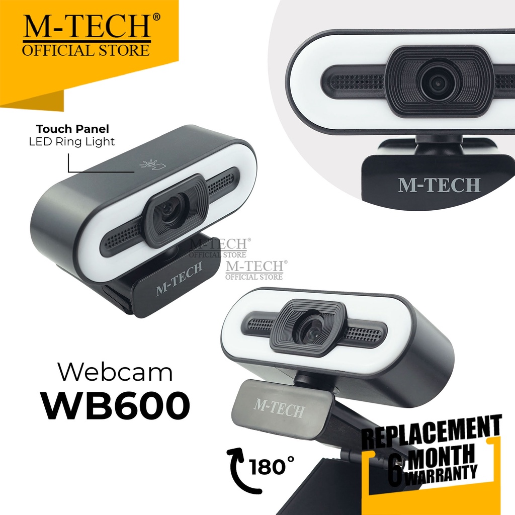 M-Tech Original Webcam WB600 Camera 1080P Full HD LED Ring Autofocus