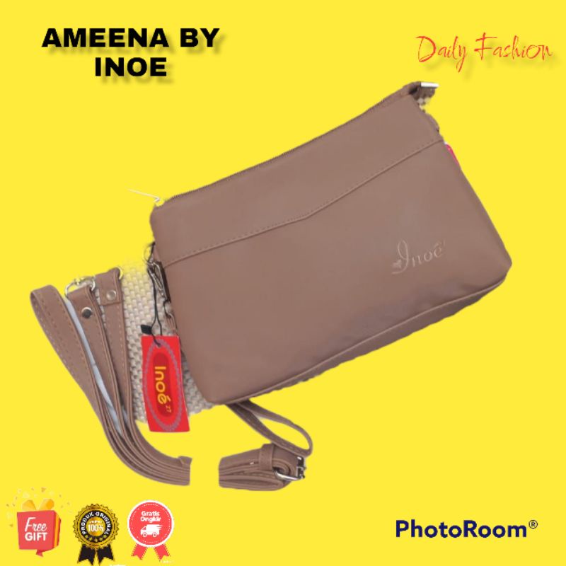 TAS AMEENA BAG BY INOE BAHAN CHOCOLY ANTI AIR WATERPROOF SELEMPANG TALI PANJANG PENUTUP RESLETING PREMIUM