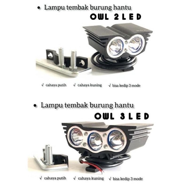 Lampu Tembak Sorot OWL Mini Led Cree 2 Mata &amp; 3 Mata Flash 30 watt Cnc