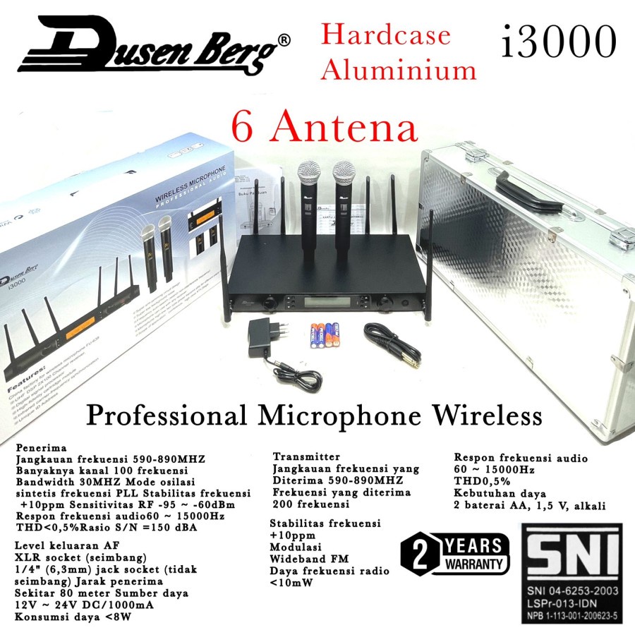 MICROPHONE MIC WIRELESS KARAOKE DUSENBERG i 3000 UHF DIGITAL 6 ANTENA ORIGINAL