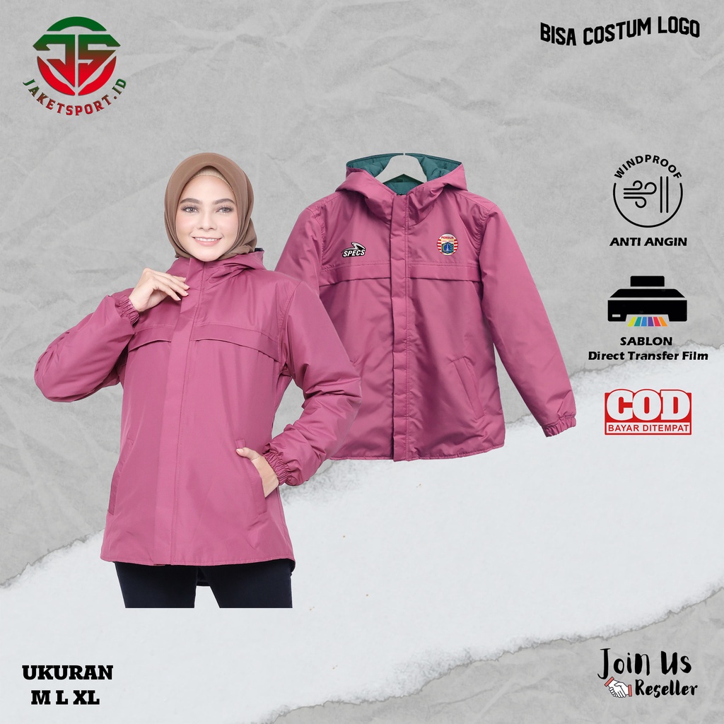 Jaket Parasut Wanita Tahan Angin Waterproof Harian Olahraga Gunung Hikking Joging Logo Persija