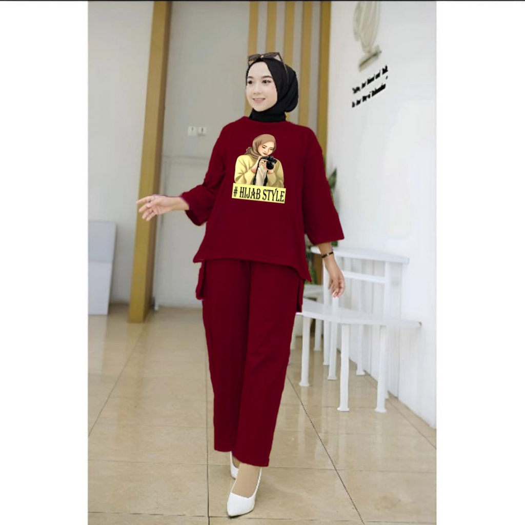 Setelan Tunik Hijab Style Kamera/Set Wanita Senyawa