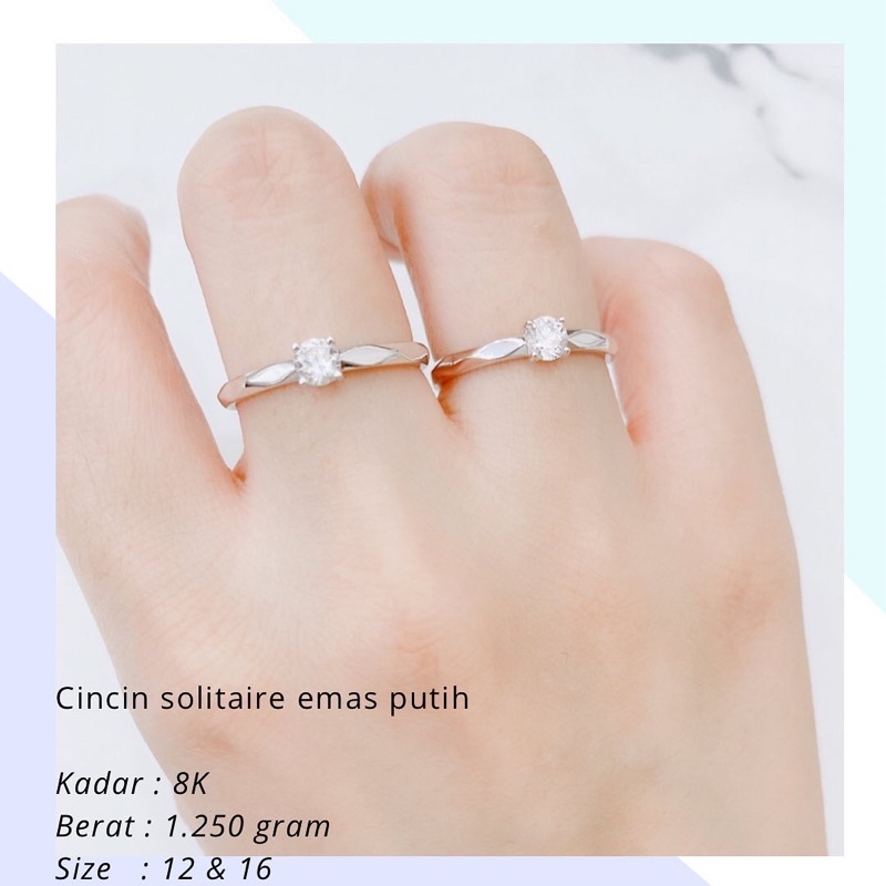 Cincin Emas Solitaire Emas Putih 1.250 Gr