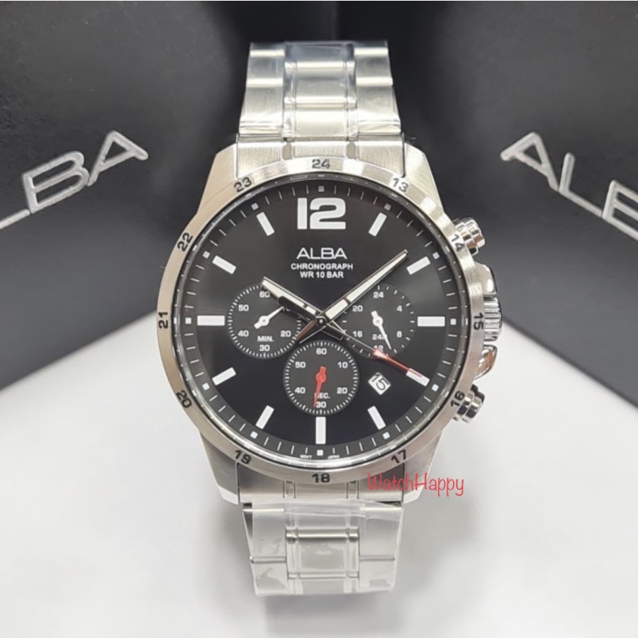 Jam Tangan Alba AT3E81 AT3E81X1 Black Dial Chrono Stainless Original