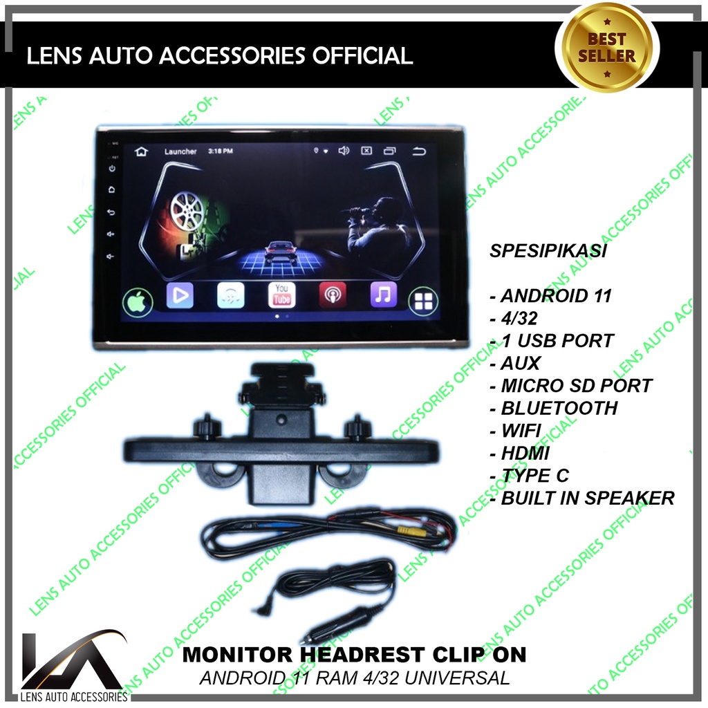 TV MONITOR CLIP ON 10,1 INCH HEADREST ANDROID MONITOR CLIP ON