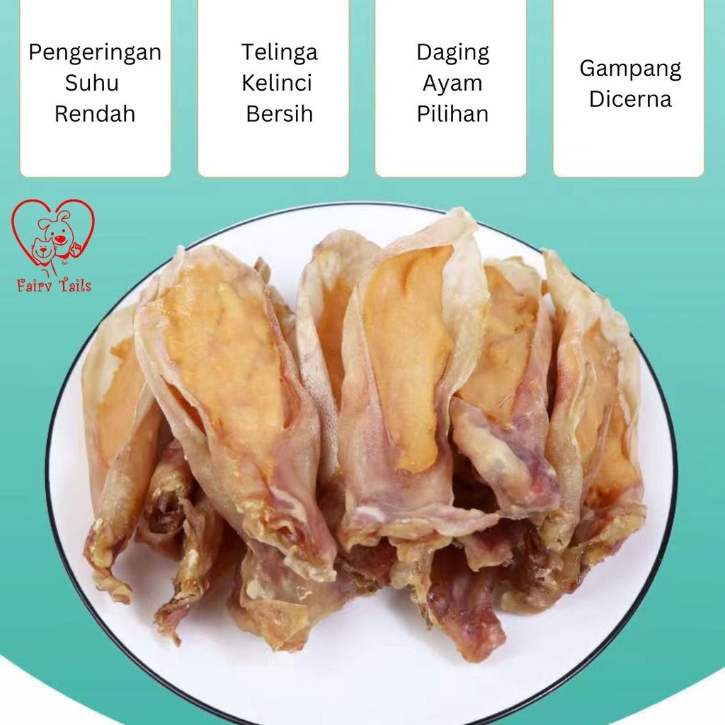 Snack Telinga Kelinci Dan Ayam Segar Rupert’s Choice Untuk Anjing [Premium German Quality] Cemilan Sehat Kuping Kelinci Untuk Anabul / Rabbit Ear and Chicken Snack for Dog Pet