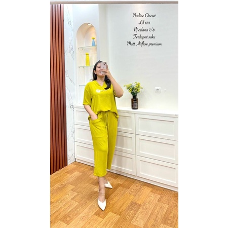 one set crincle sablon polos lengan pendek /oneset nadine motif terbaru / aandbfashion /annisa fashi