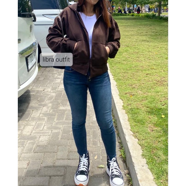 Crop ziper hodie Jaket Crop wanita grey by Libra