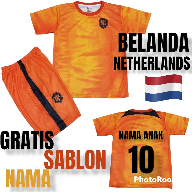 SETELAN JERSEY BOLA BELANDA  PIALA DUNIA QATAR 2022 ANAK UMUR 5-12THN GRATIS SABLON NAMA