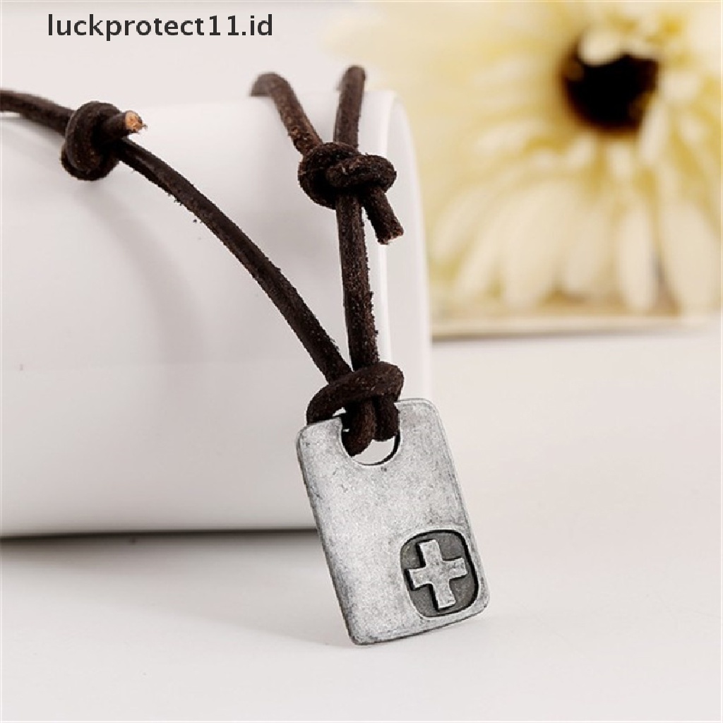 Kalung Rantai Adjustable Bahan Kulit Imitasi Gaya Vintage Untuk Pria