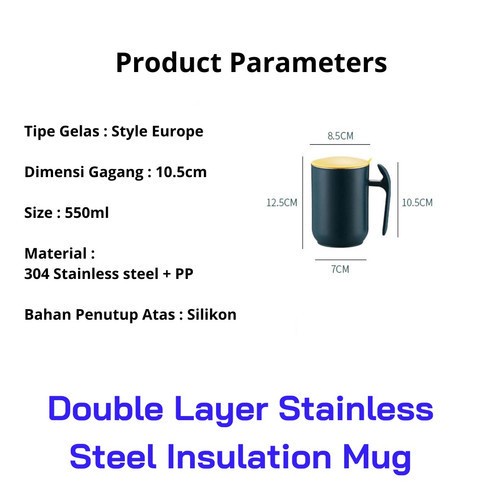 Mug Gelas Kopi Double Layer Stainless Steel Insulation Lid Sealed Cup