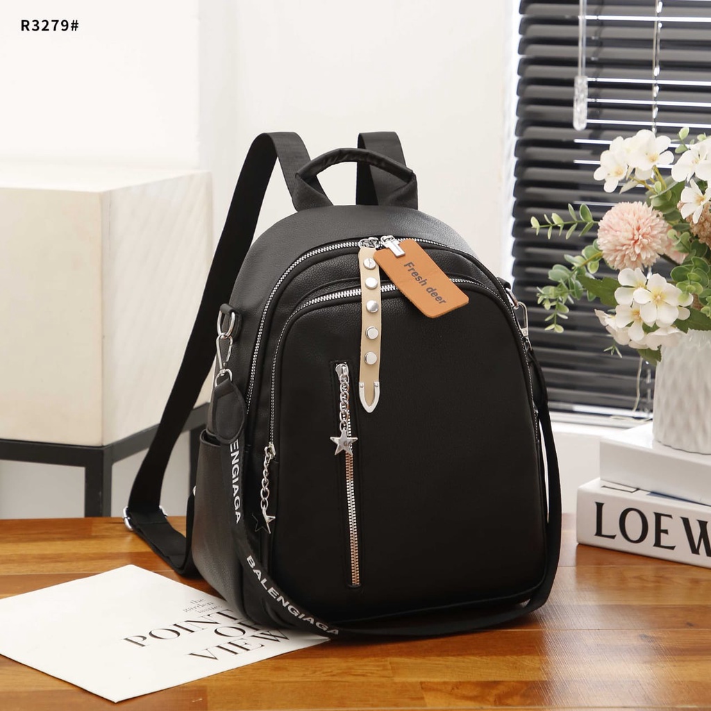 BG Backpack Leather Zip Silver Hardware R3279 R5066 R3320 R5037