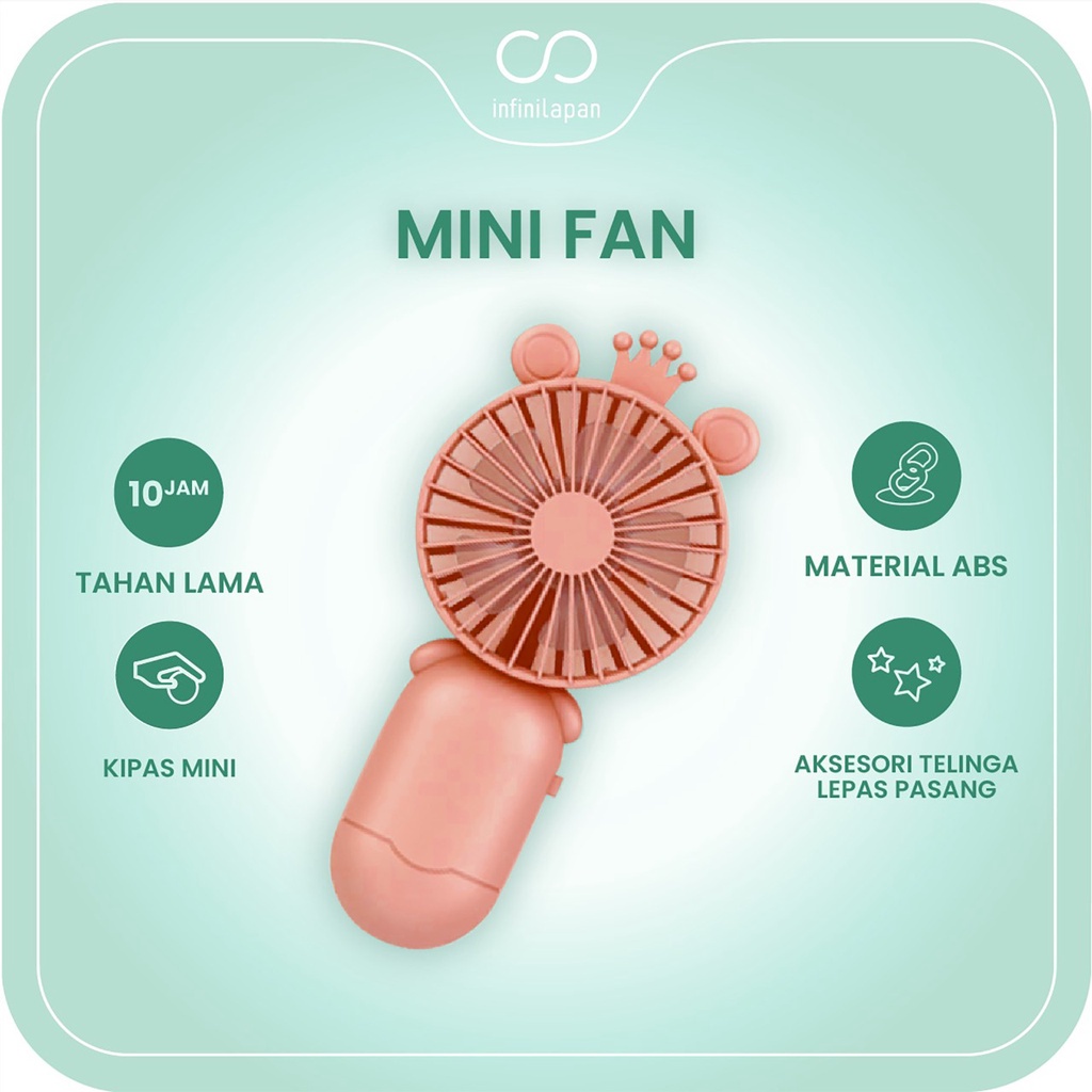 Kipas Angin Mini Karakter Genggam INFINILAPAN Tahan Lama dan Berkualitas Handy Mini Fan Portable USB Cute Lucu