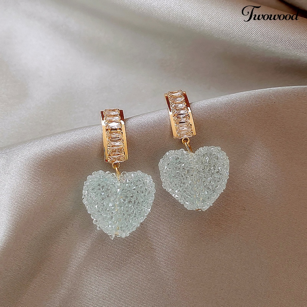 1 Pasang Anting Juntai Bentuk Hati Geometris Bahan Cubic Zirconia Untuk Wanita